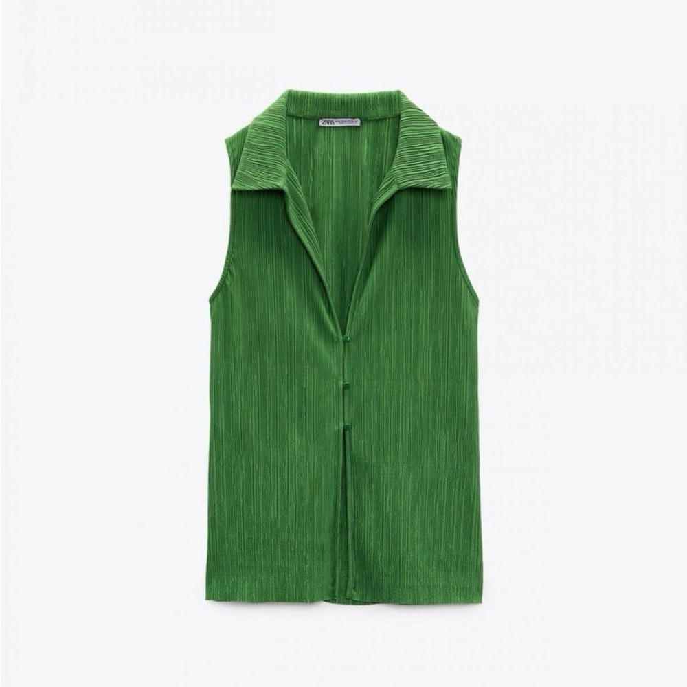 Zara Green Pleated Tank - Picture 6 of 16